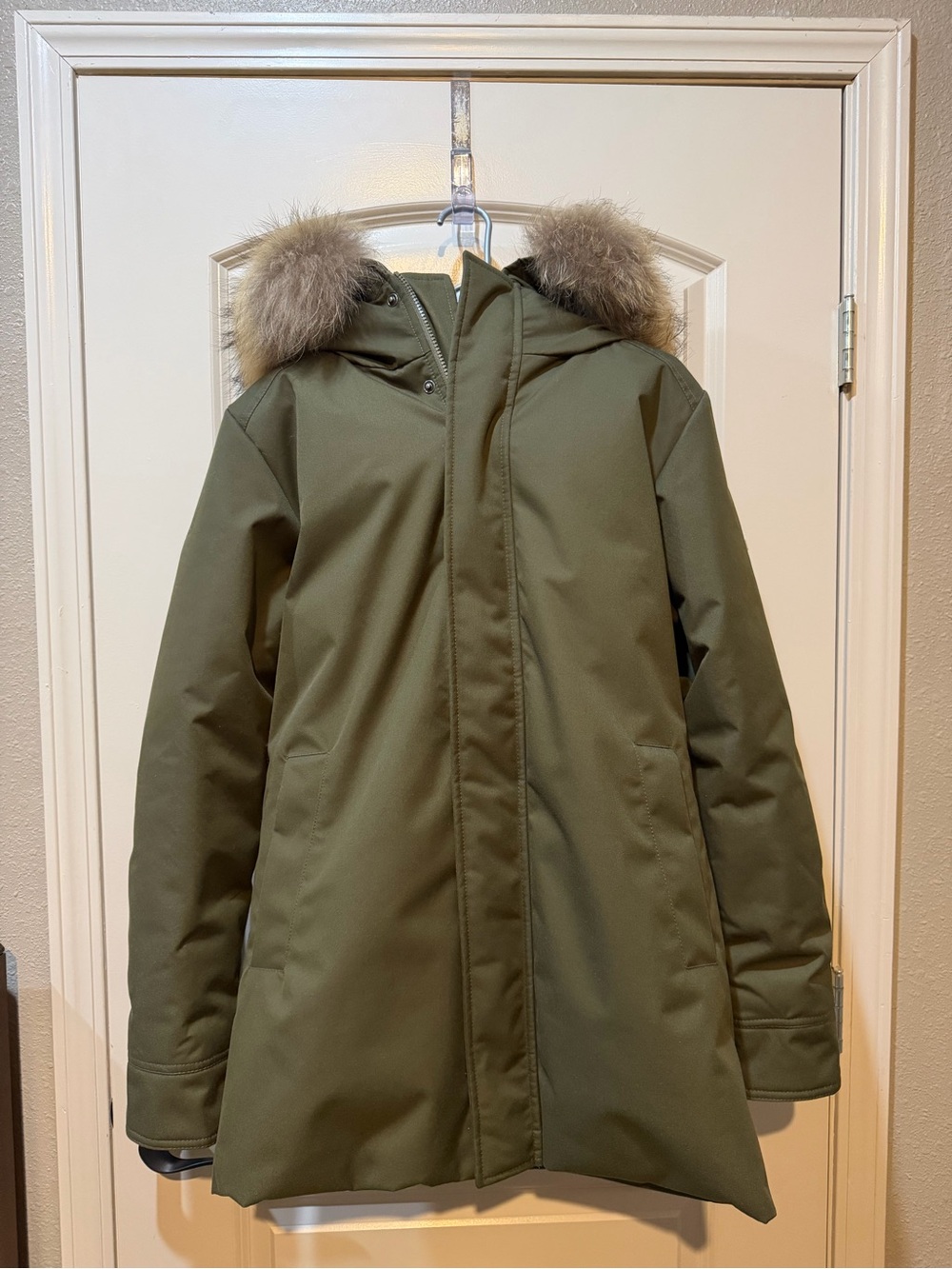 Pyrenex Annecy Olive Green Down Parka with Fur-Trim Hood